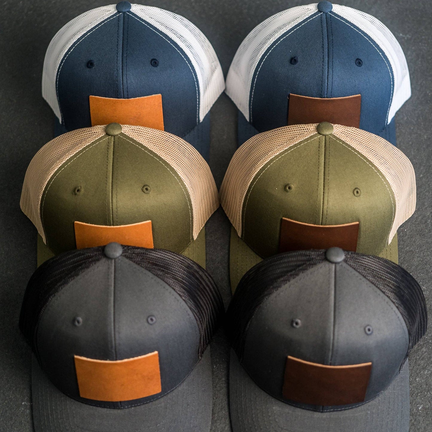 Your Logo on a Leather Patch Trucker Style Hat